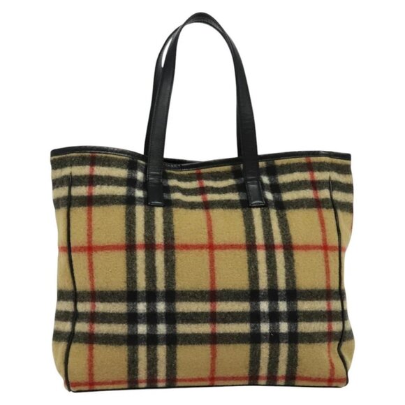 Burberrys Nova Check Blue Label Tote Bag Wool Beige - Picture 12 of 16